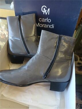 Carlo Morandi Gray Leather Ankle Boots Excellent Condition 8 1/2 EEE